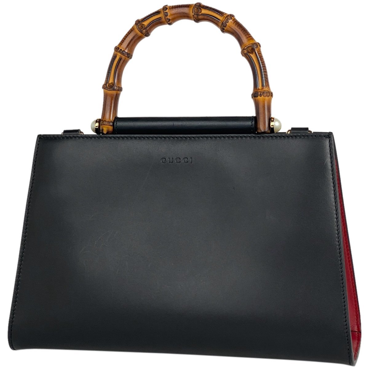 グッチ GUCCI バンブー ハンドバッグ ロゴ 2WAY ショルダーバッグ シェリーライン レザー ブラック レッド 459076 レディース 【中古】