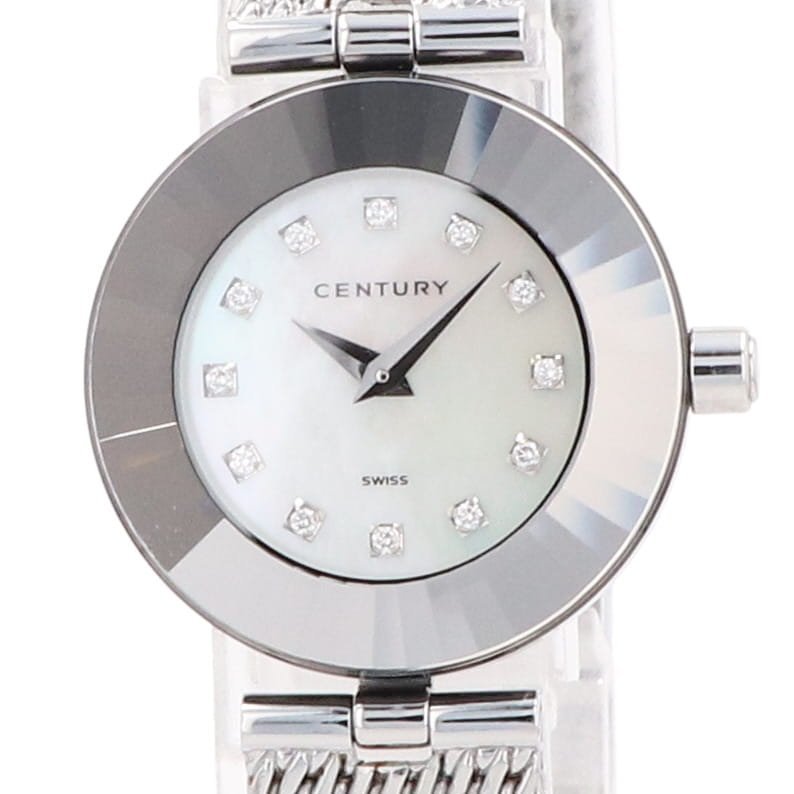 センチュリー CENTURY タイムジェム 12Pダイヤ シェル 腕時計 SS ダイヤモンド クォーツ ホワイト レディース 【中古】