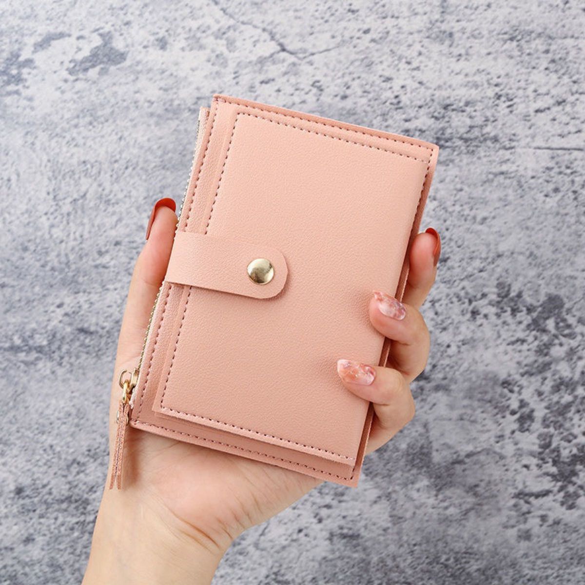 ミニウォレット　ミニ財布　財布　二つ折り財布　 定期入れ カードケース　軽量　ポケットサイズ　ピンク　桃色　小銭入れ　コインケース