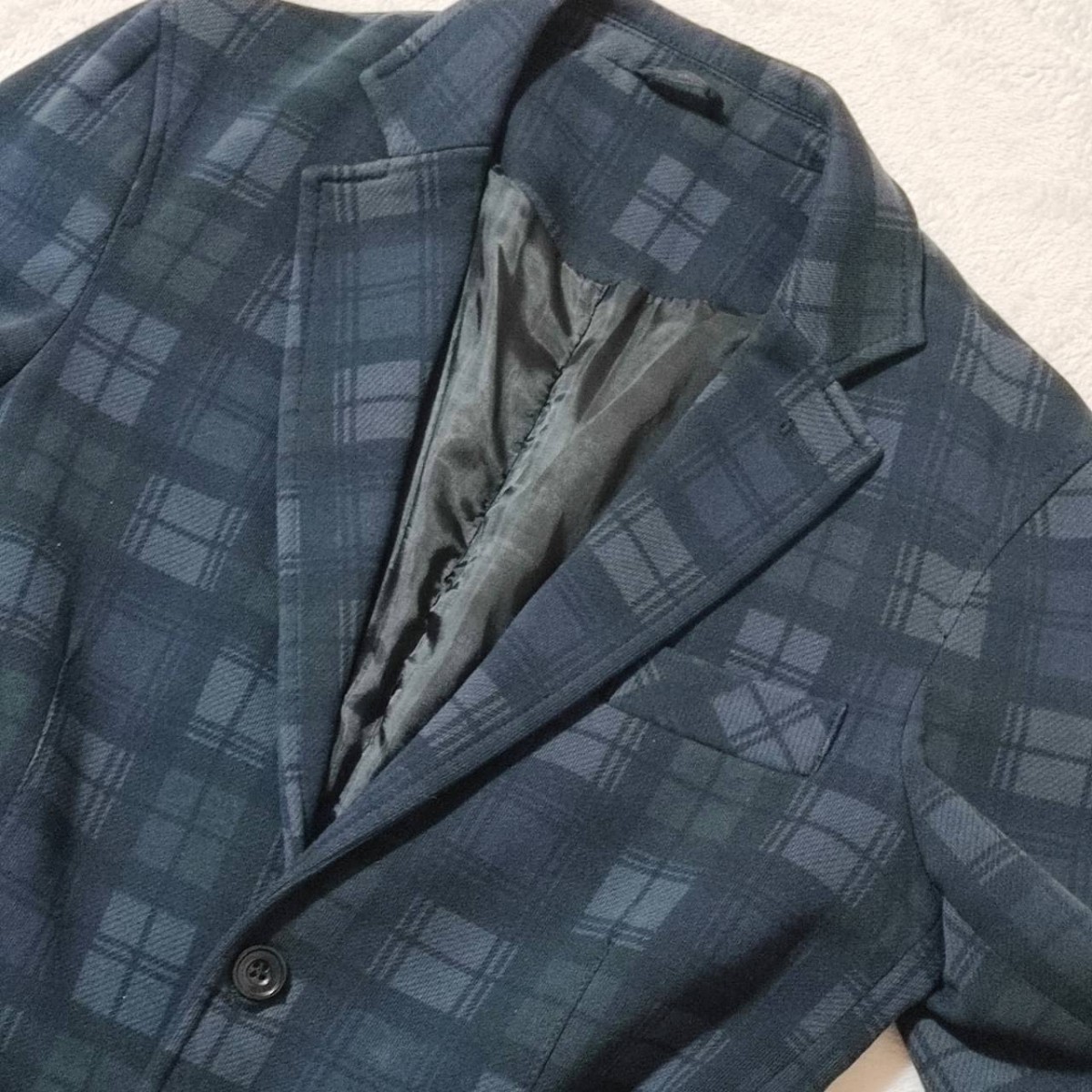 美品 М~Lサイズ ザラマン タータンチェック ZARA MAN テーラードジャケット 紺ブレザー ネイビー 紺 メンズ 大きいサイズ 秋冬 ビジネスOK_画像3