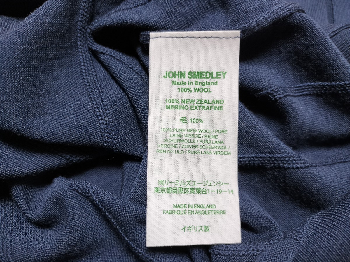  メンズ L ジョンスメドレー 最高級メリノウール ストライプポロネックセーター RAMSPTON SMOKE BLUE JOHN SMEDLEY イギリス製★_画像7