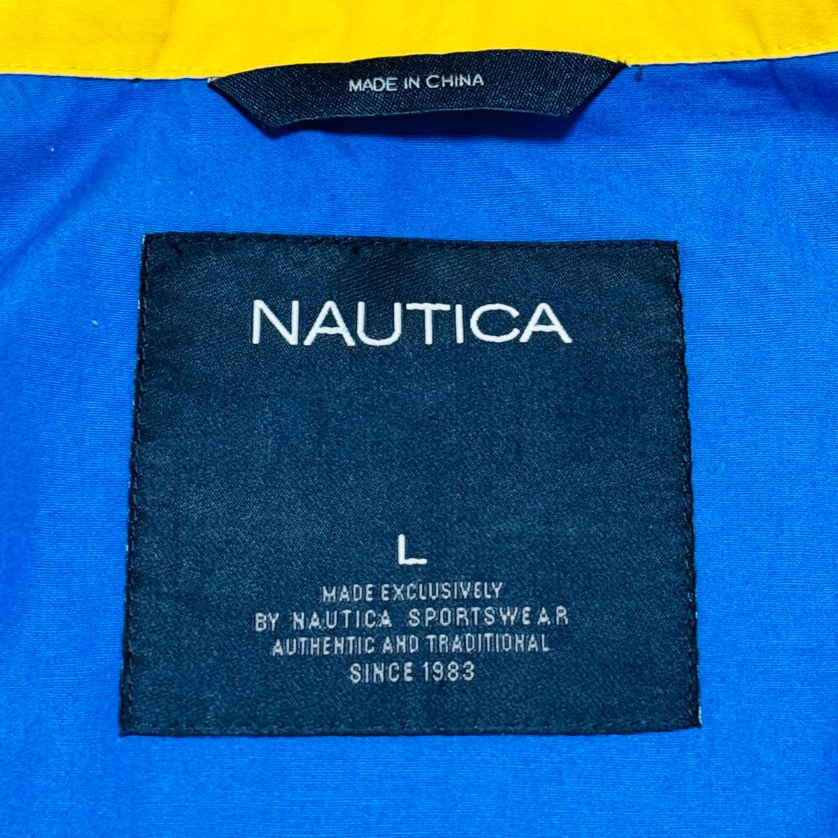 NAUTICA  ノーティカ　セーリングジャケット　90s 刺繍　アームロゴ　L  ブルゾン 刺繍　ネイビー　サイドロゴ　イエロー