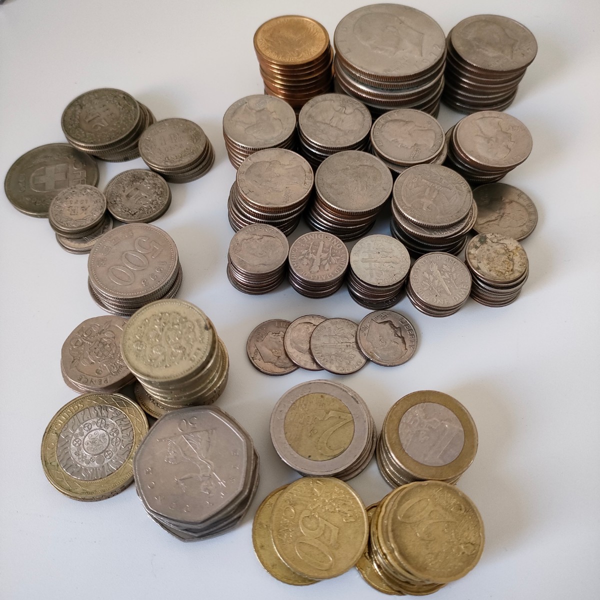 外国コイン 大量 まとめて ユーロ アメリカドル スイスフラン 韓国