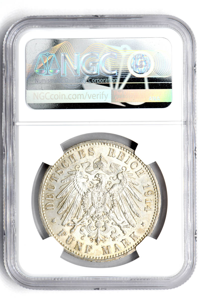 1円〜【日曜日終了】1914A ドイツ 5M銀貨 プロイセン NGC MS63 未使用 世界コイン 古銭 貨幣 硬貨 銀貨 金貨 銅貨【決済期限火曜日】_画像4