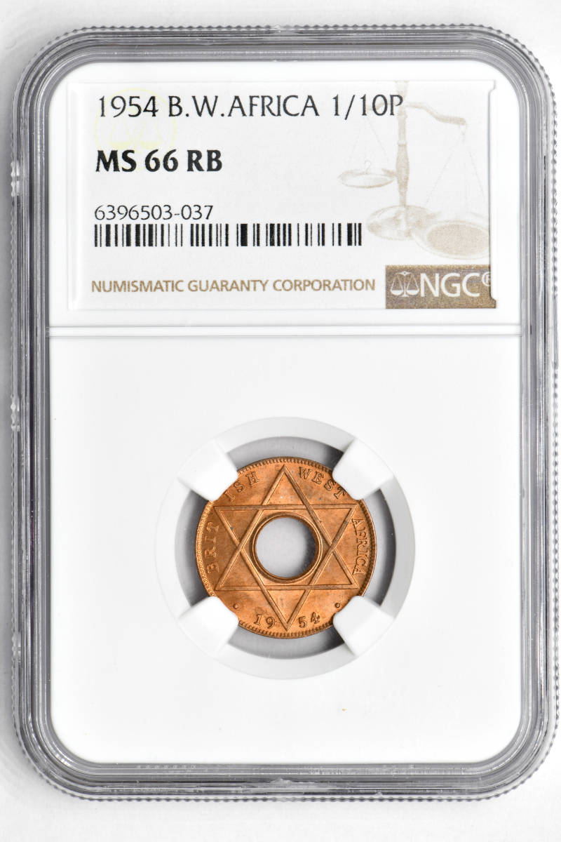 1円〜【土曜日終了】【N社最高TOP鑑定】1954 西アフリカ 1/10P銅貨 NGC MS66RB 完全未使用 世界コイン 古銭 貨幣 硬貨【決済期限火曜日】_画像3