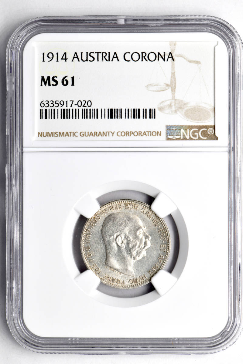 1円〜 ★日曜終了 1914 オーストリア 1コロナ銀貨 NGC MS61 未使用 世界コイン 古銭 貨幣 硬貨 銀貨 金貨 銅貨【決済期限火曜日】_画像3