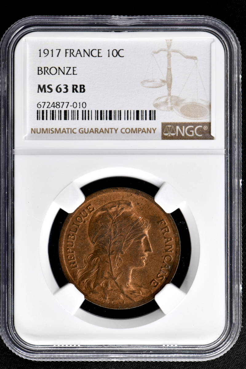 1円〜【NGC MS63RB】1917 フランス 10C銅貨 未使用 世界コイン 古銭 貨幣 硬貨 銀貨 金貨 銅貨 ★土曜終了【決済期限火曜日】_画像3