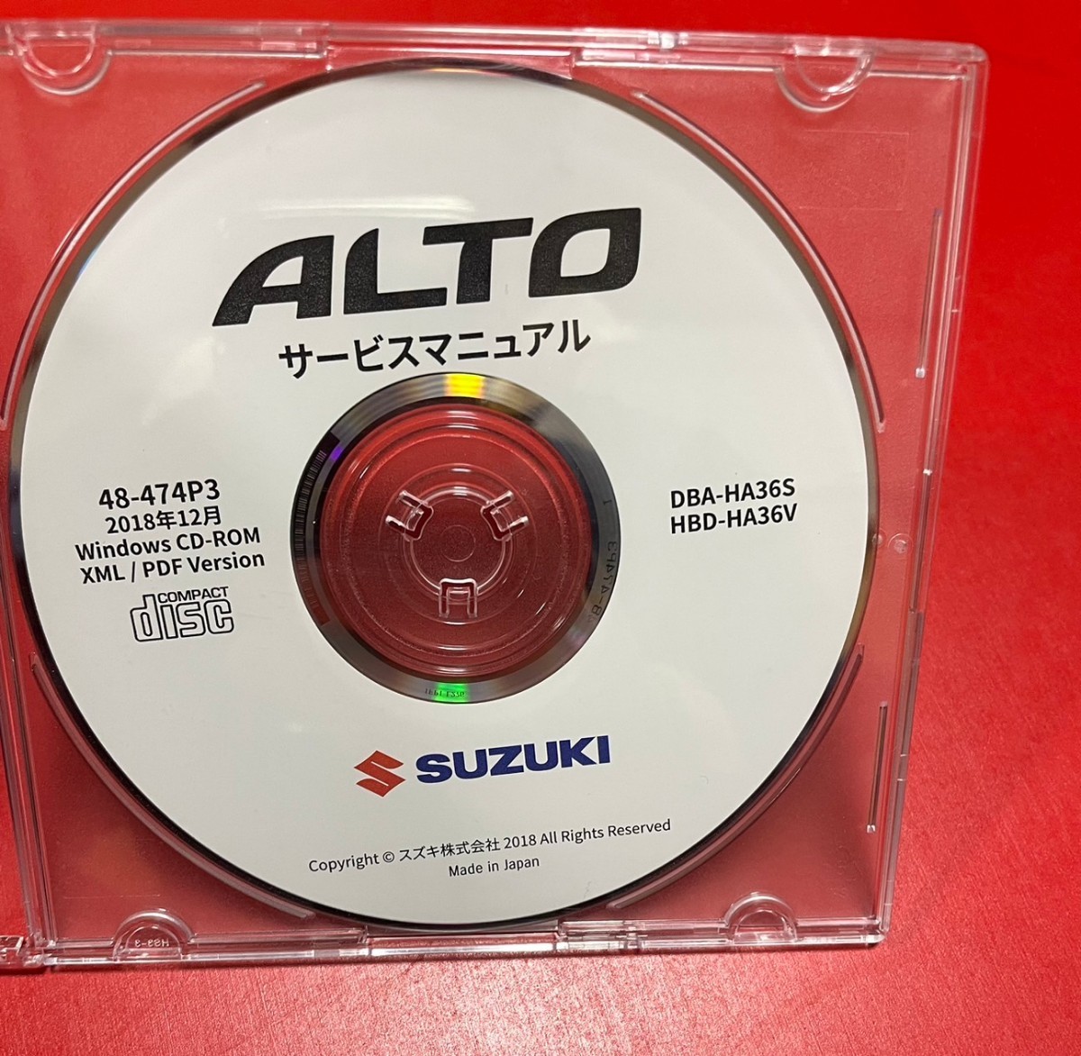 純正 SUZUKI ALTO サービスマニュアル DBA-HA36S HBD-HA36V 2018年12月 48-474P3 アルトワークス CD-ROM スズキ_画像1