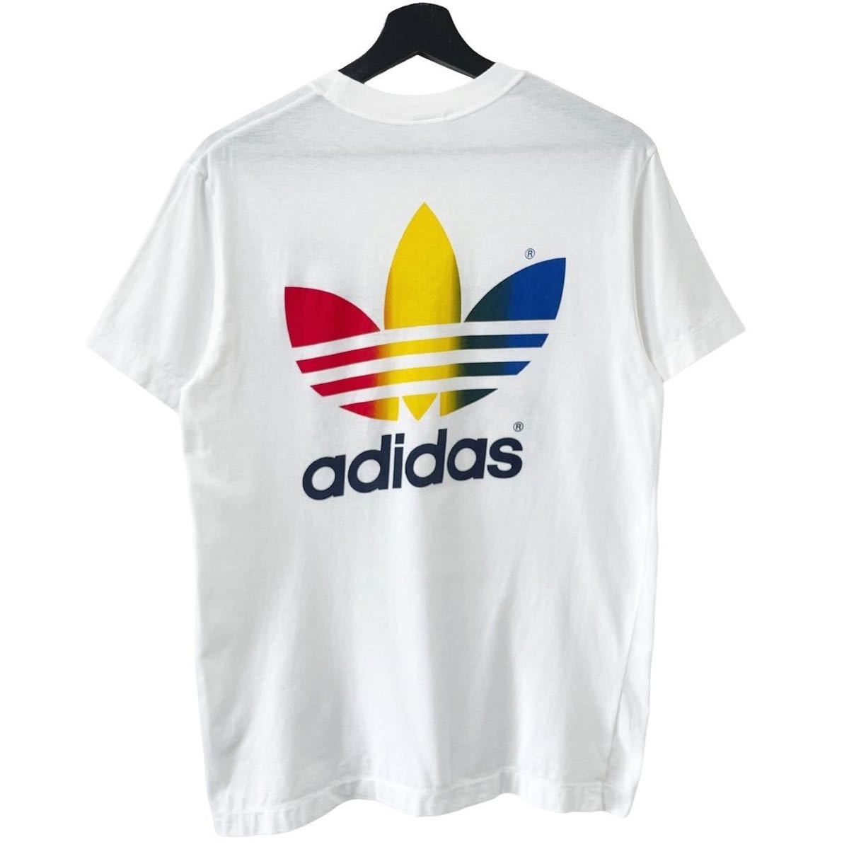 ■激レア■80s 90s adidas レインボー トレフォイル ロゴ Tシャツ L アディダス 陸上 ビンテージ_画像1