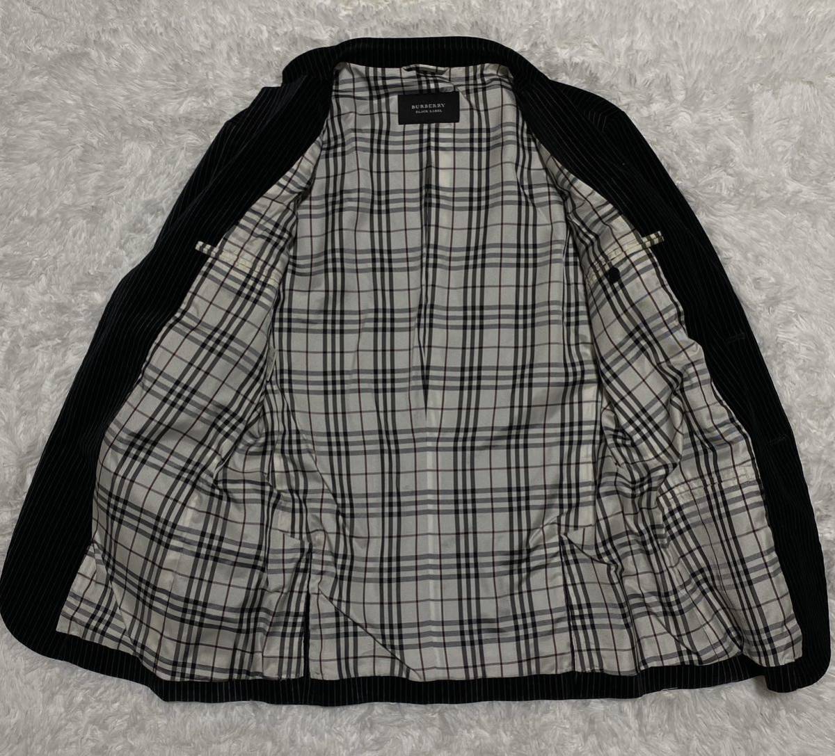 ●○1円 バーバリーブラックレーベル BURBERRY BLACK LABEL テーラードジャケット ベロア ノバチェック ストライプ ブラック M メンズ○●_画像3