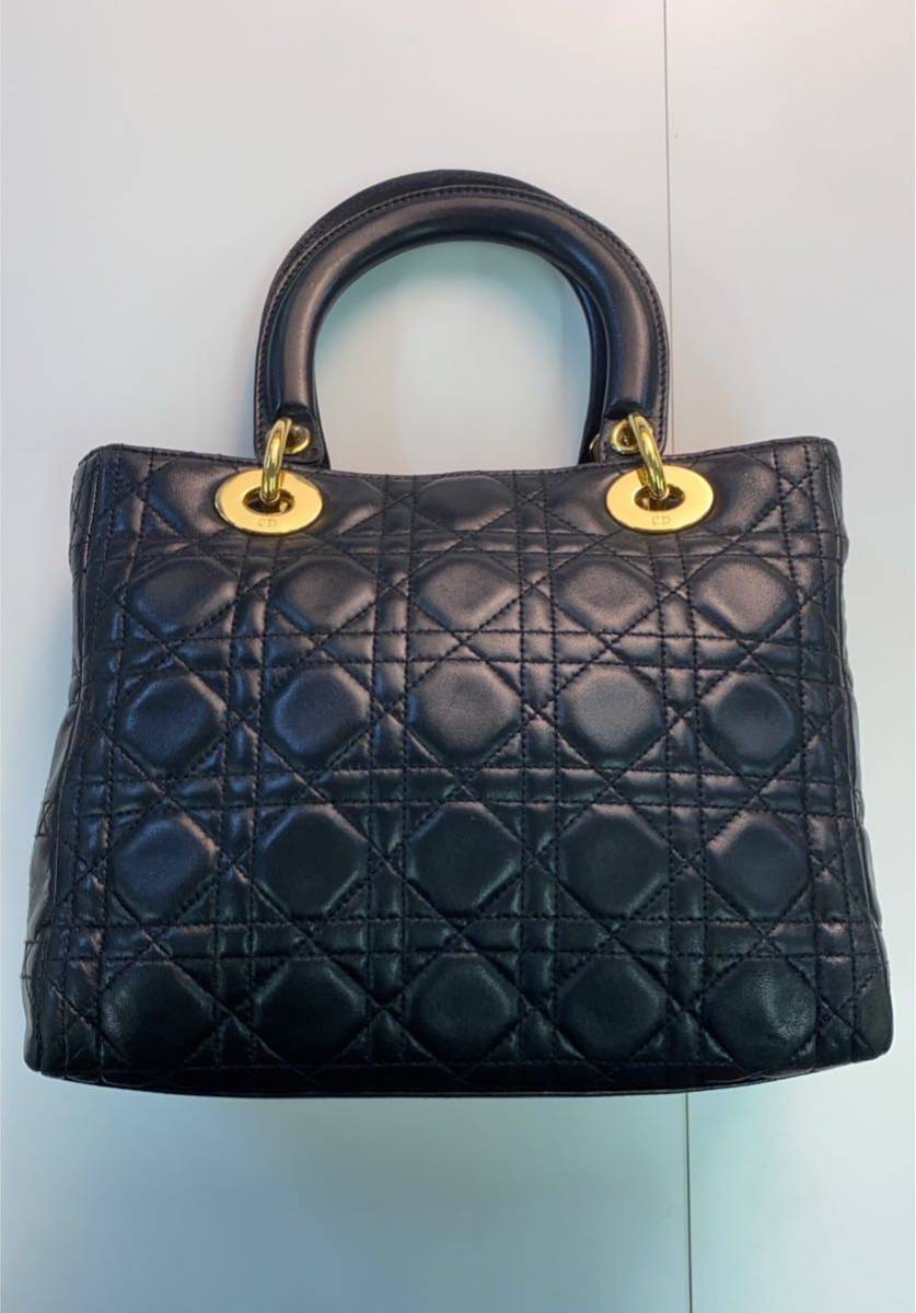 [1 иен старт ]reti Dior kana -ju кожа черный Christian Dior ручная сумочка 