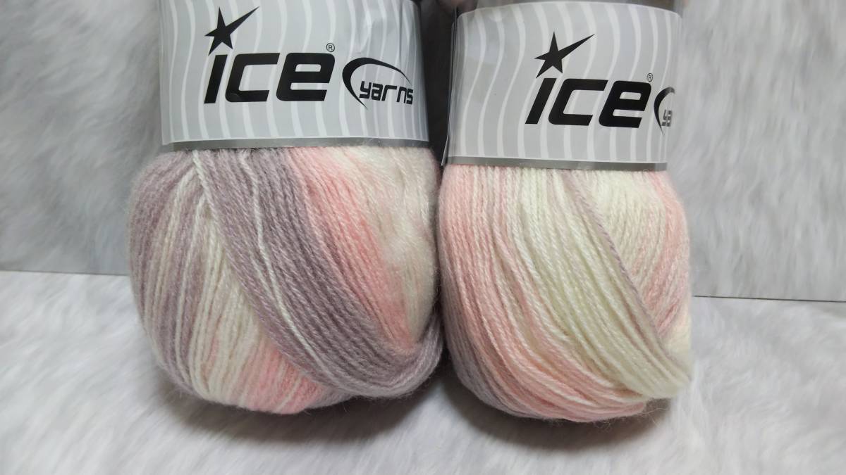 輸入　毛糸　Ice Yarns　アンゴラバティーク　アンゴラ20％　ウール20％　100g×2個セット　ベビーピンク＆エクリュ　トルコ　海外　②_画像3