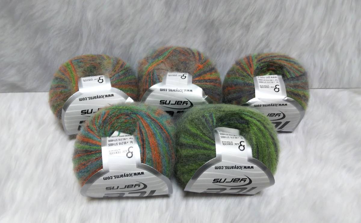 輸入　毛糸　Ice Yarns　カレスベビーアルパカカラー　アルパカ30％　ウール31％　30g×5個セット　グリーン＆オレンジ　トルコ 海外　②_画像8