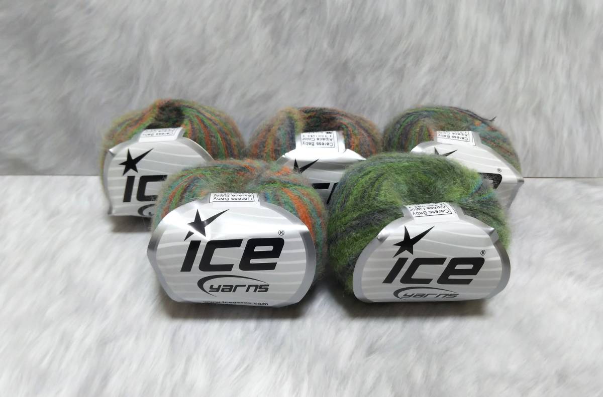 輸入　毛糸　Ice Yarns　カレスベビーアルパカカラー　アルパカ30％　ウール31％　30g×5個セット　グリーン＆オレンジ　トルコ 海外　②_画像1