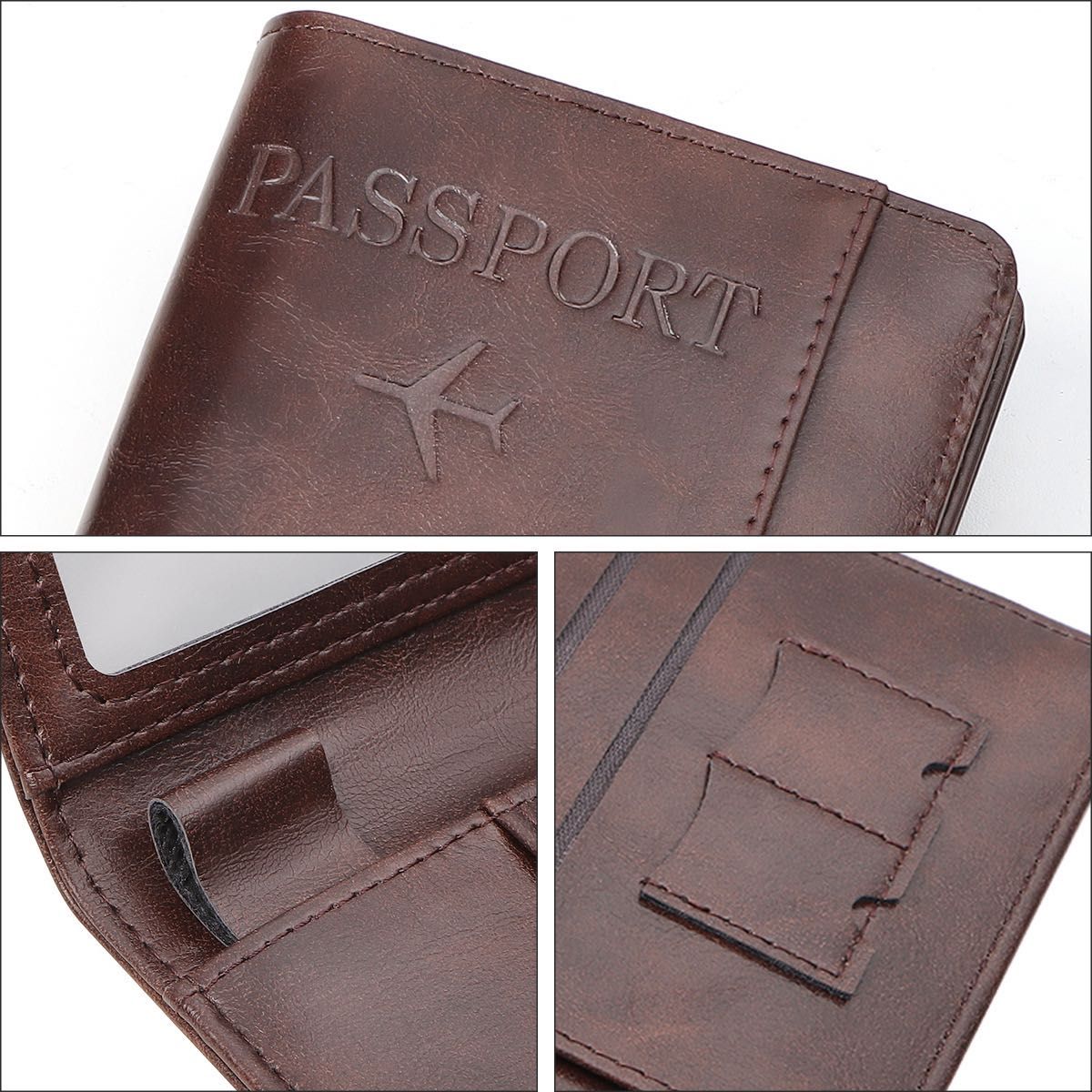 パスポートケース スキミング防止 レザー　カバー パスポート 多機能収納盗難防止　旅行 カードケース 大容量 名刺入れ コーヒー色