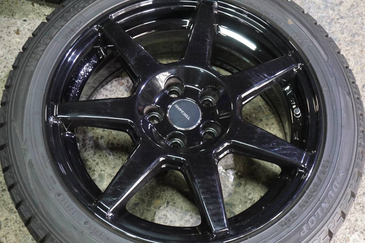 イボ消えかけ8mm ダンロップ ウインターマックスWM02 195/50R16 ブラック TECMAG 6.5J +38 PCD100 VW 6R系 ポロ AUDI アウディA1 8X *825n_画像4