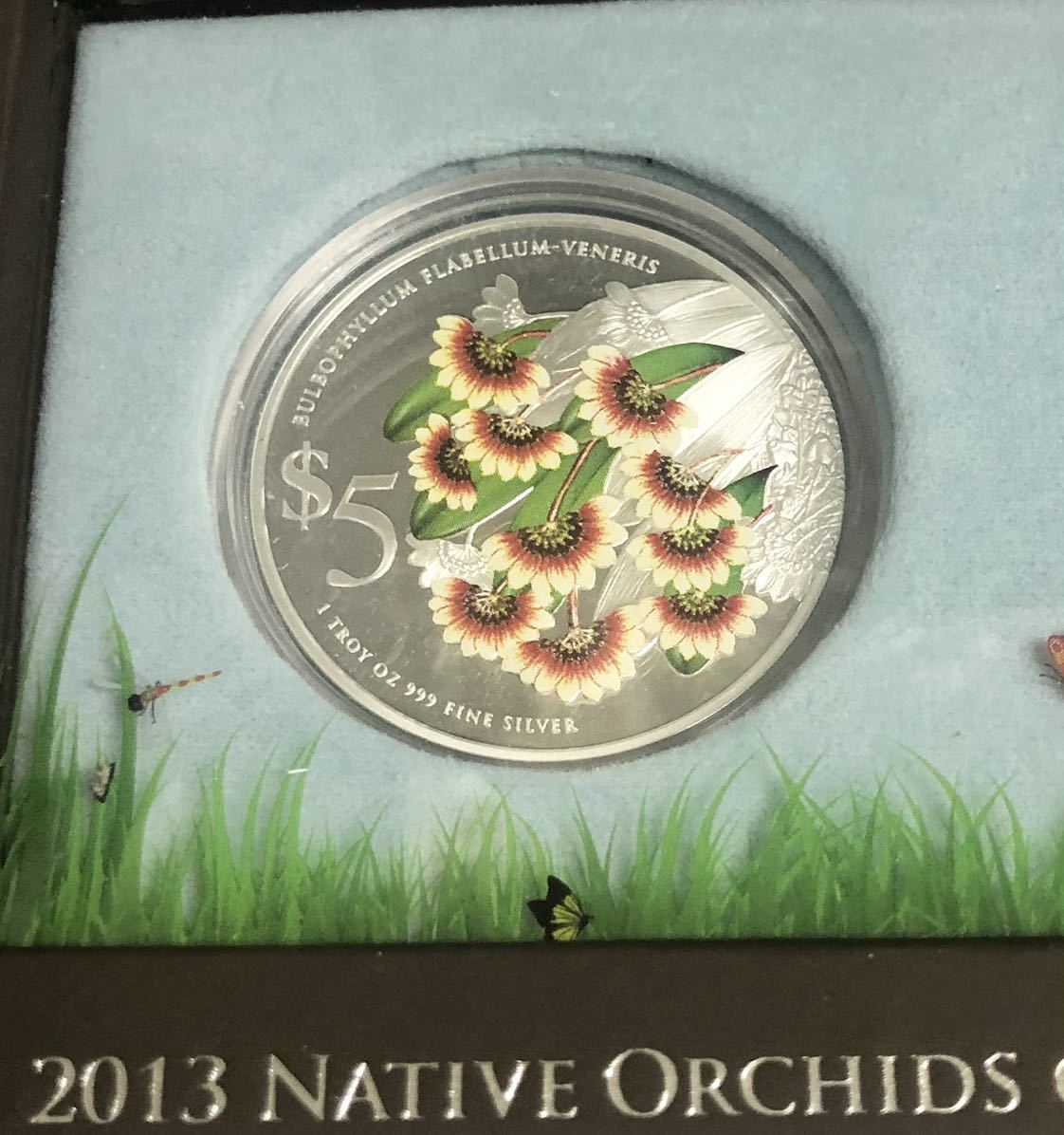 シンガポール 2013 1oz 銀貨 2枚セット NATIVE ORCHIDS OF SINGAPORE プルーフ銀貨 コインセット_画像2