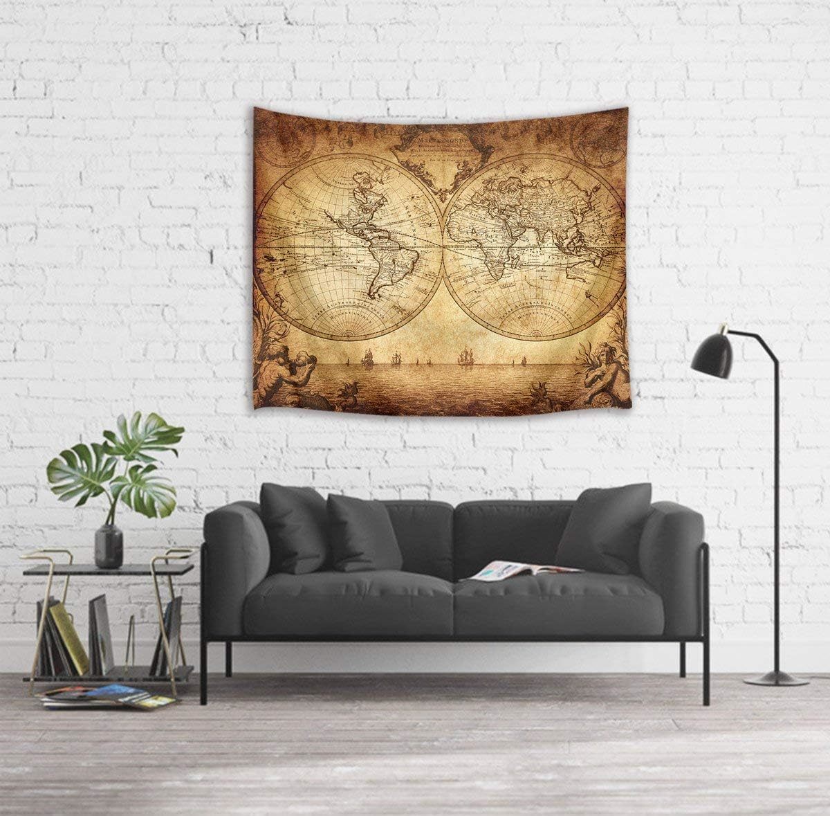 ヴィンテージ風 タペストリー 世界地図 ワールドマップ 壁掛け 壁飾り おしゃれ インテリア ウォールアート モダン 布製150ｘ100cm_画像2