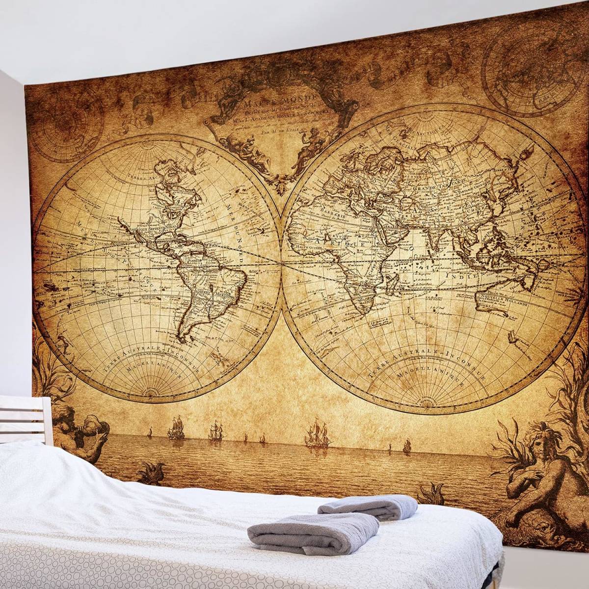 ヴィンテージ風 タペストリー 世界地図 ワールドマップ 壁掛け 壁飾り おしゃれ インテリア ウォールアート モダン 布製150ｘ100cm_画像1