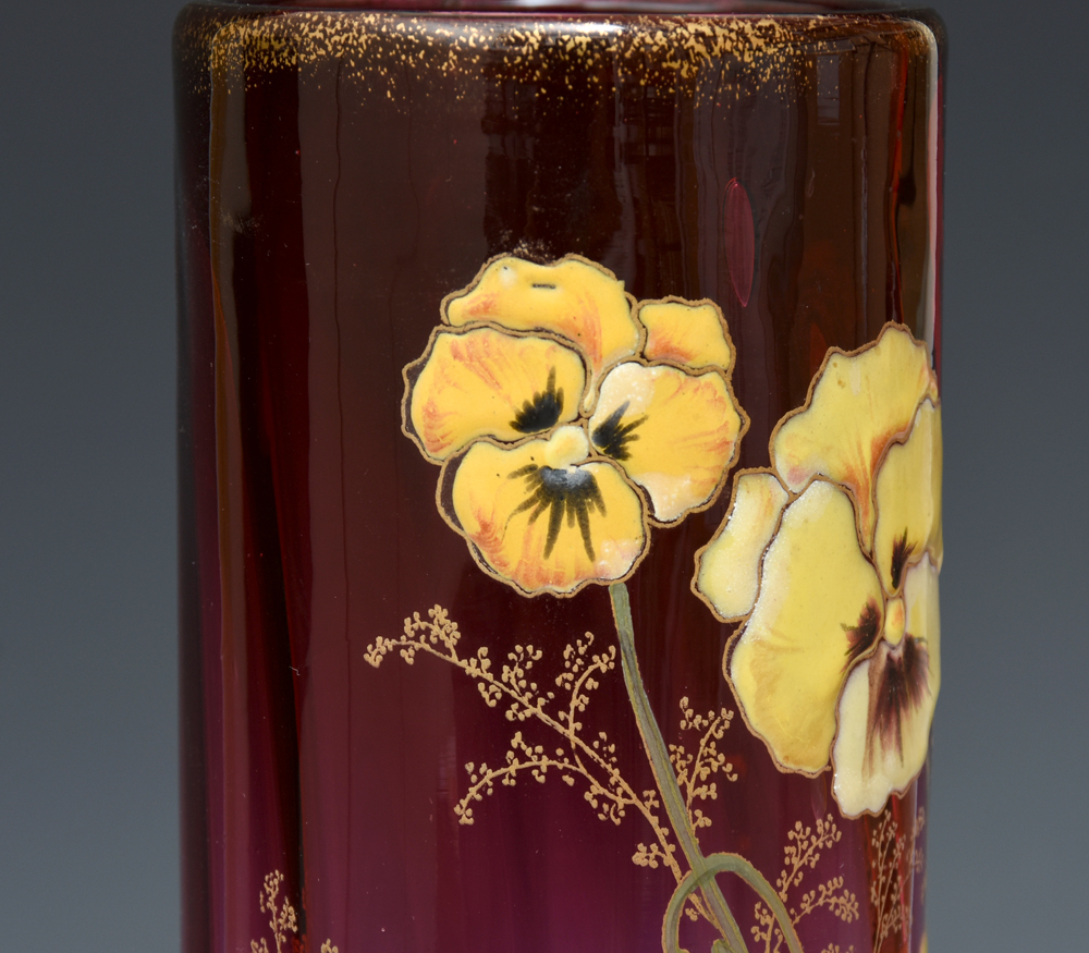 Mont Joye モンジョア LEGRAS ルグラ エナメル ビオラ紋 ガラス 花瓶 フラワーベース 高さ36㎝ 西洋美術 硝子 glass　　z6150o_画像7