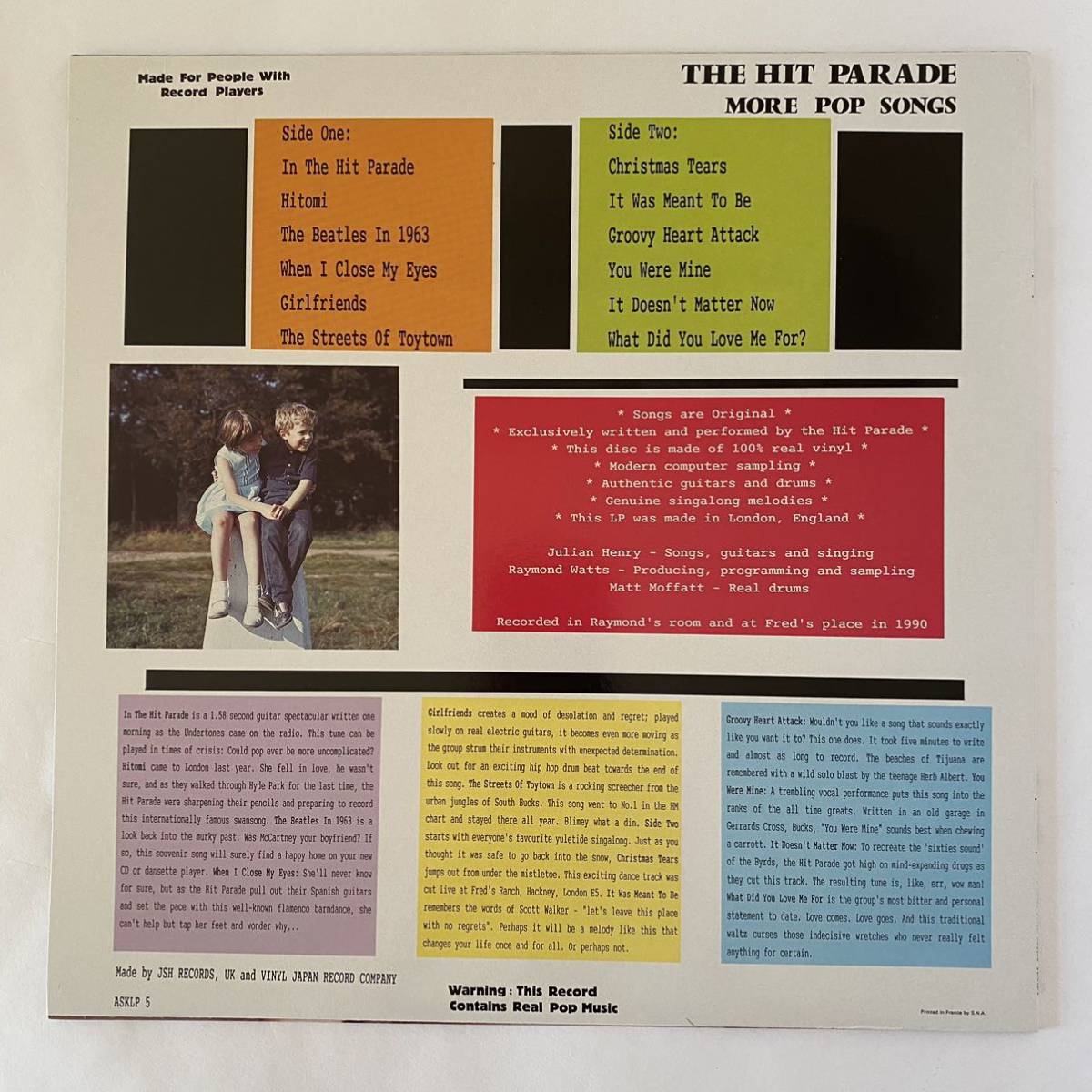 The Hit Parade / More Pop Songs [LP] ‘91年UKオリジナル ネオアコ ギターポップ フリッパーズ ギター_画像2