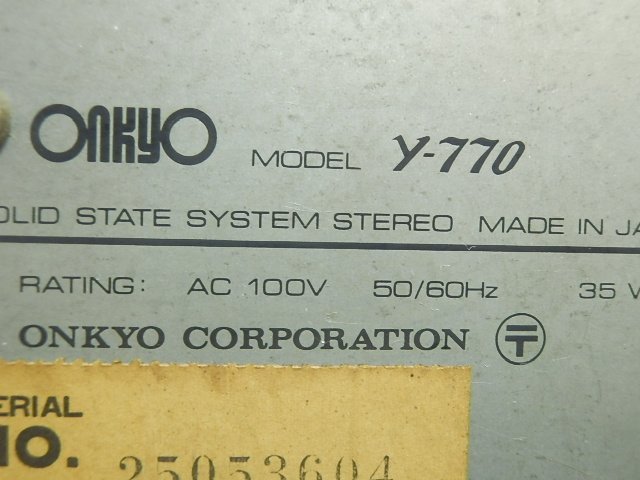 B5772M ONKYO AM/FMチューナーアンプ Y-770 通電確認_画像2