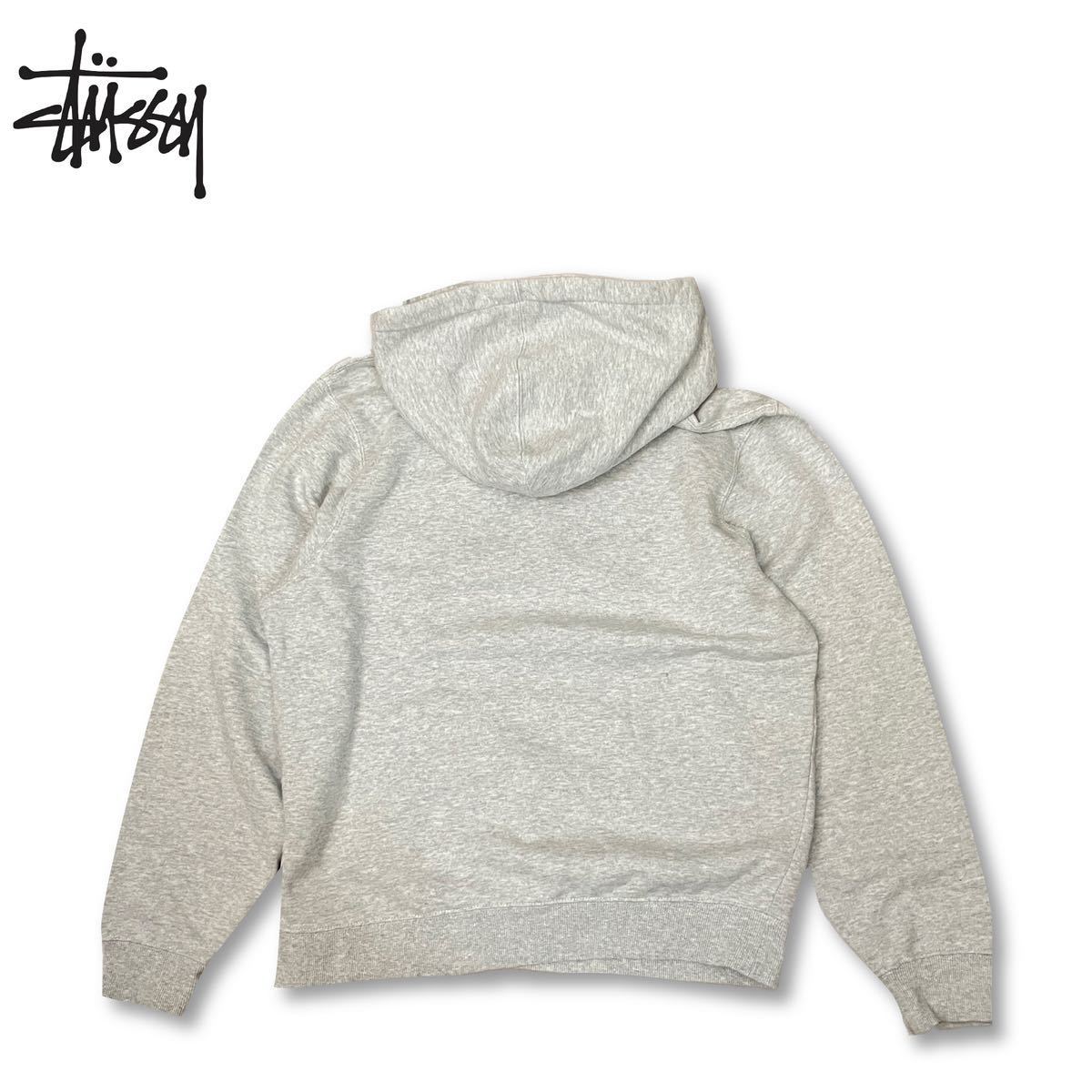 【ヴィンテージ】Stussy Pile logo hooded Sweat Parker ステューシー スウェット パーカー グレー プルオーバー M カレッジロゴ Hoodie_画像3