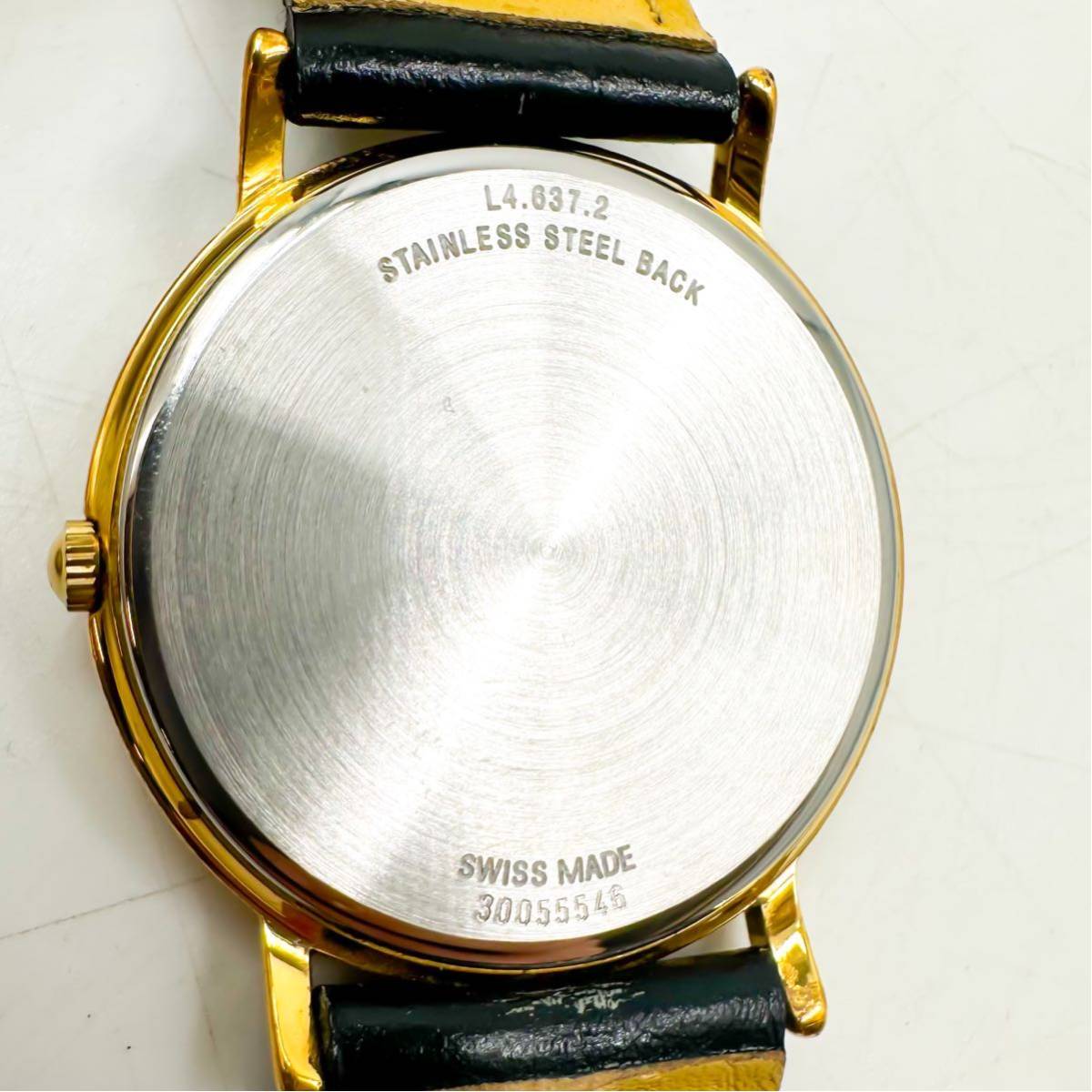 ●【売り切り】ロンジン LONGINES 腕時計 L4.637.2 ラウンド ローマン 白文字盤 ゴールドカラー クォーツ 2針 メンズ _画像4