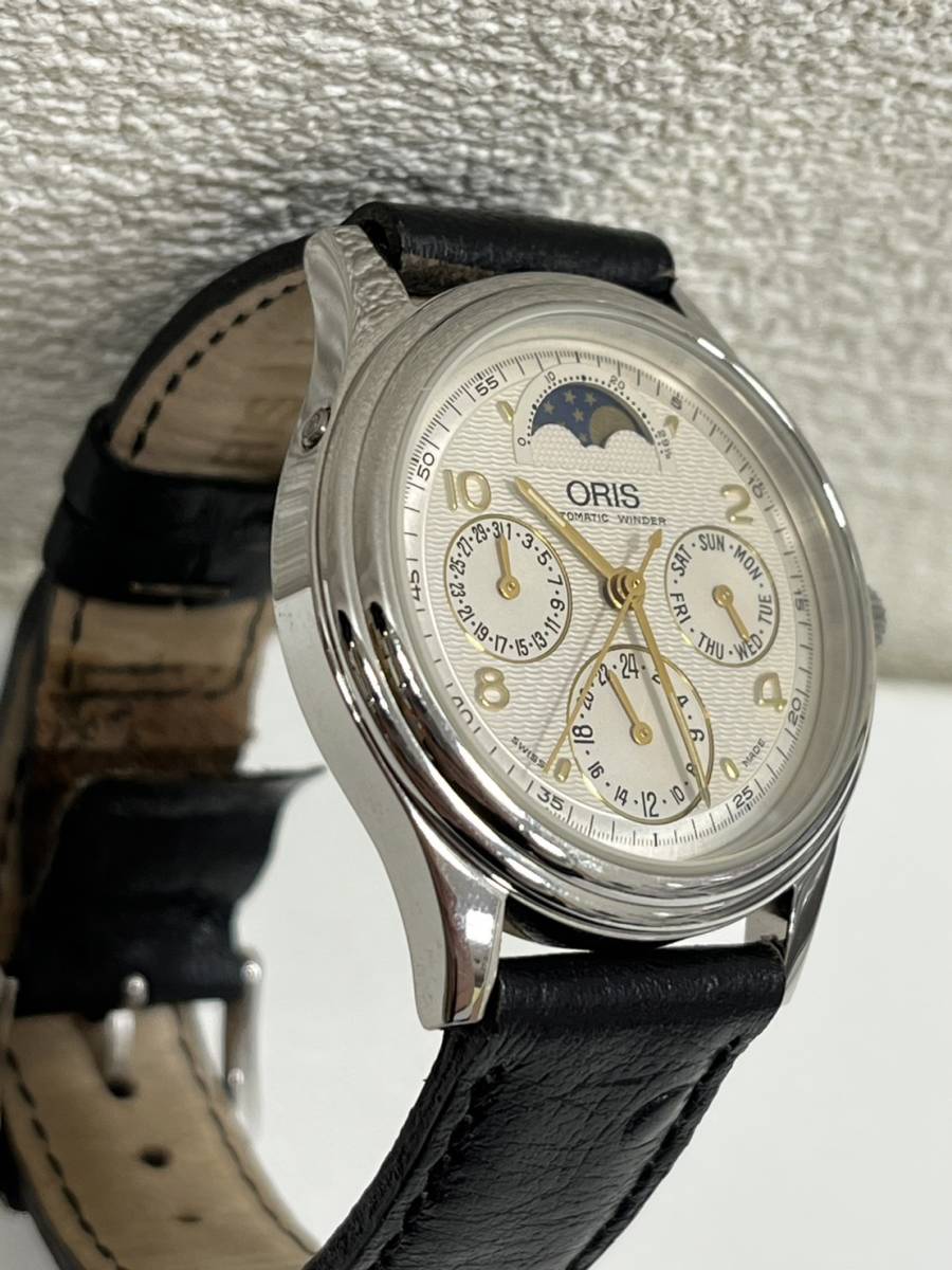 【SYC-1985】ORIS オリス ムーンフェイズ S.A.7433B 腕時計 裏スケ 自動巻き AT 稼働品 トリプルカレンダー 中古 保管品_画像2