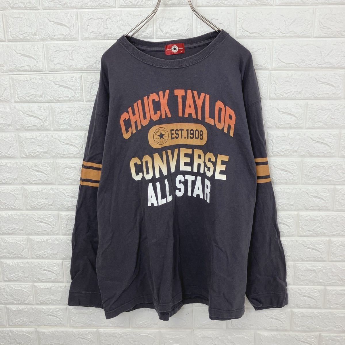 CONVERSE ALL STAR コンバース オールスター ロングTシャツ 1160-4118 4L CHACK TAYLORプリント ダークグレー 古着　黒　送料無料 _画像2