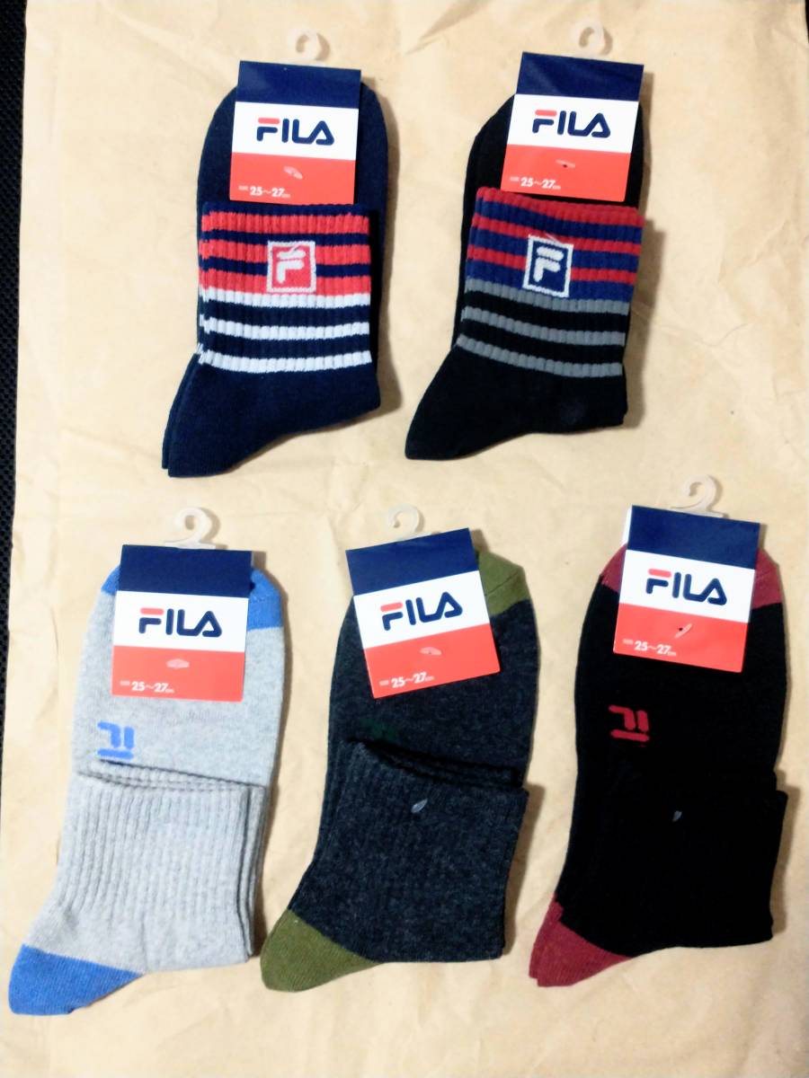 FILA 靴下5足セット 25-27cm ハーフ丈 + ショート丈 クリアケース入り ソックス フィラ A_画像2