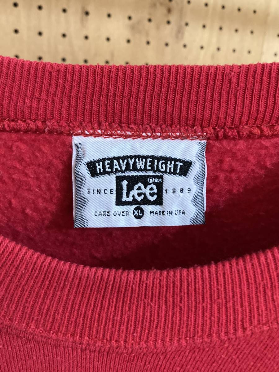 古着 90年代 90s Lee リー 無地 スウェット クルーネック トレーナー USA製 アメリカ製 レッド 赤 メンズ XL LL 2L  大きいサイズ 中古