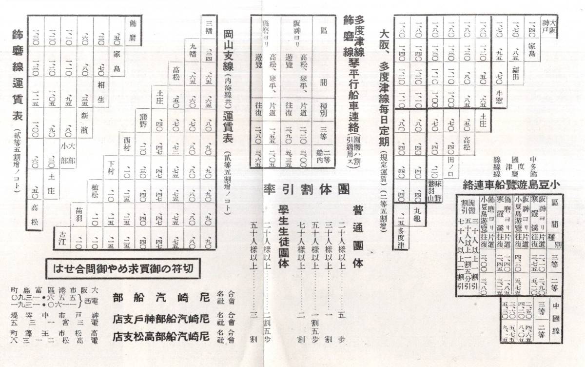 小豆島　戦前昭和13年尼崎汽船部パンフ　船舶航路等鳥瞰図・小豆島遊覧バス写真・大阪多度津線岡山支線北浦線等時刻表運賃表等観光レジャー_画像7