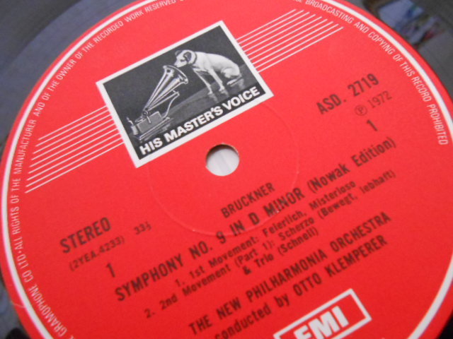 英HMV ASD-2719 クレンペラー ブルックナー 交響曲第9番 オリジナル盤の画像2