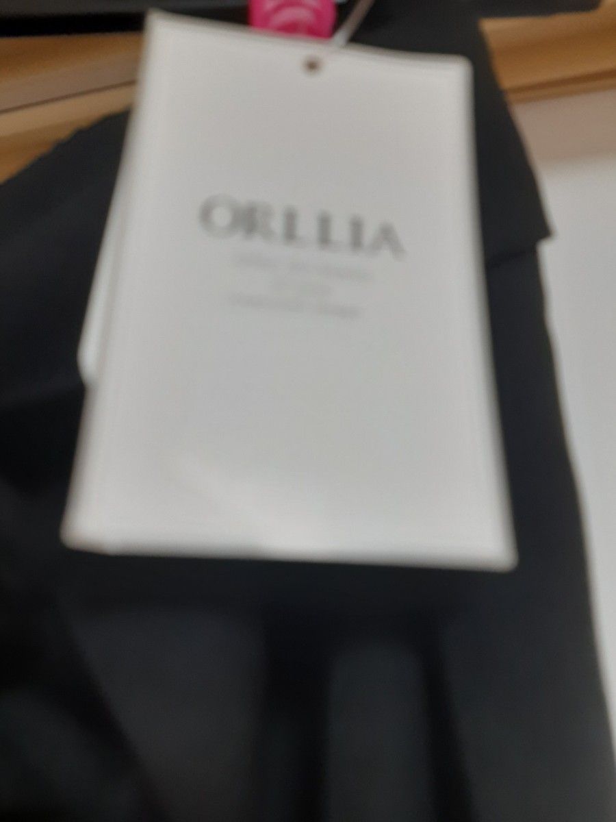ORLLIA 　オリリア　 無地 ウエストゴム カラーワイドパンツ　バギーパンツ　リボン　リボン付き　ブラック　L