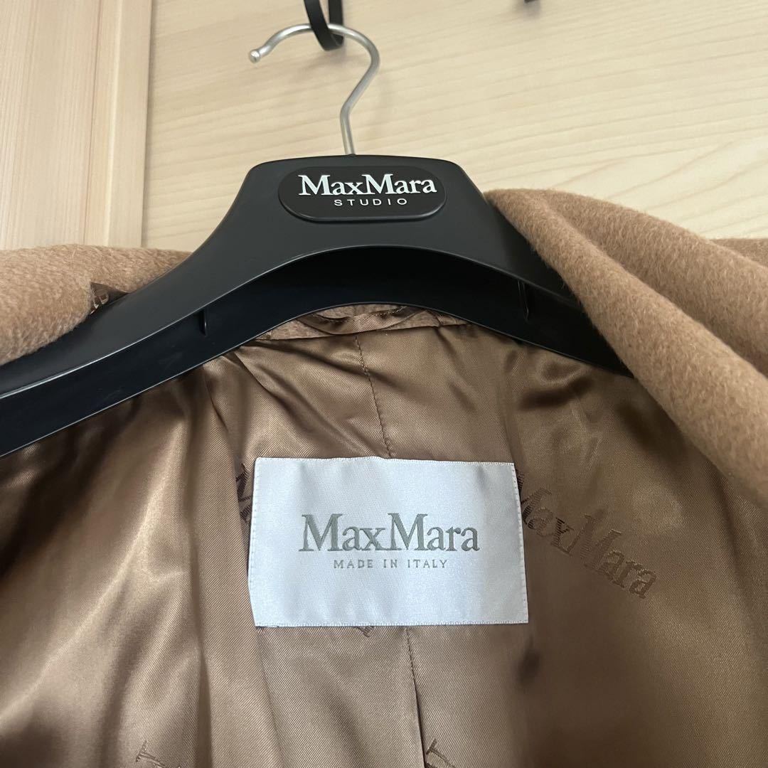 美品 高級現行白タグ キャメル100% マックスマーラ ロングコート Max Mara レザー切替 ショールカラー 女優襟 美麗シルエット 36  S〜M相当