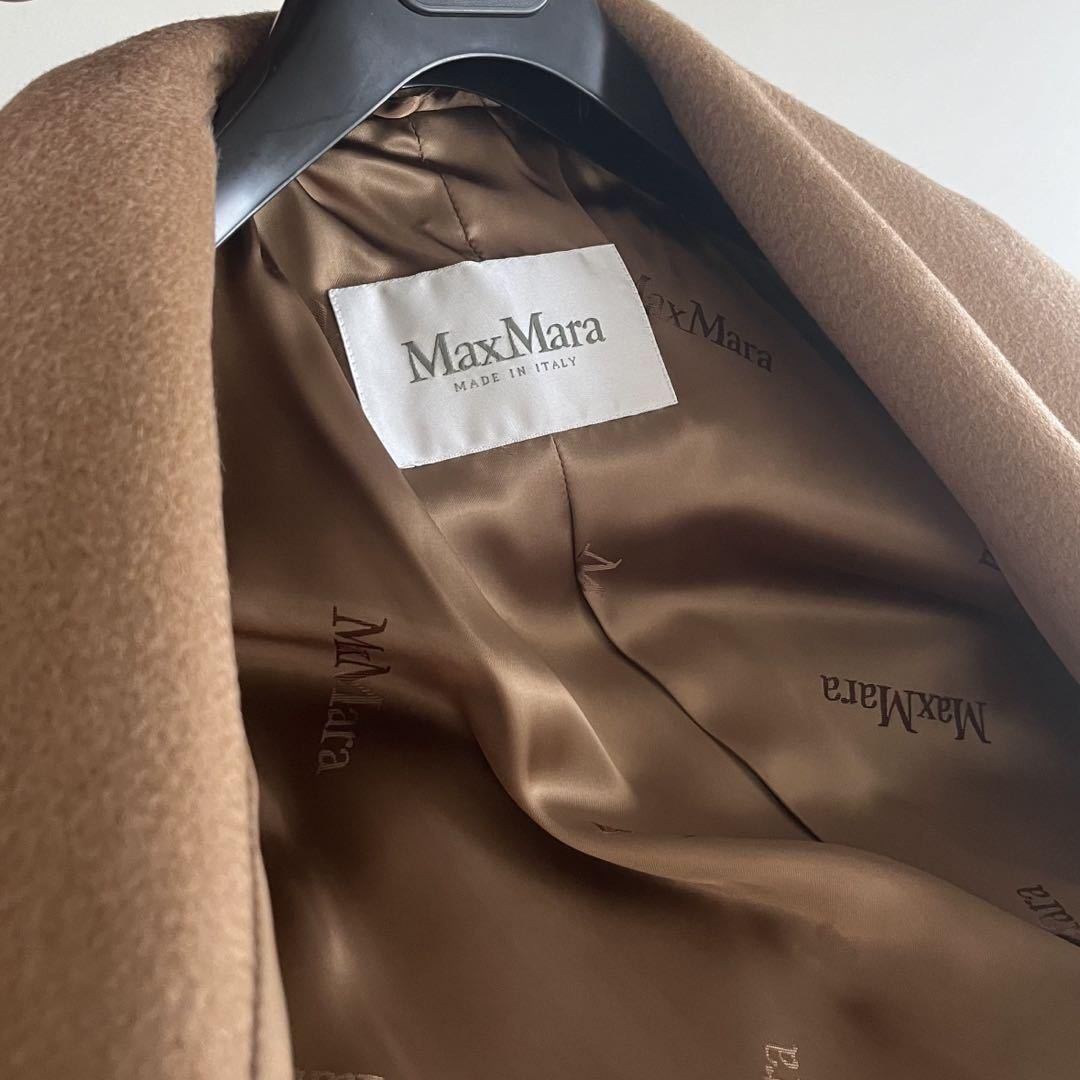 美品 高級現行白タグ キャメル100% マックスマーラ ロングコート Max Mara レザー切替 ショールカラー 女優襟 美麗シルエット 36  S〜M相当