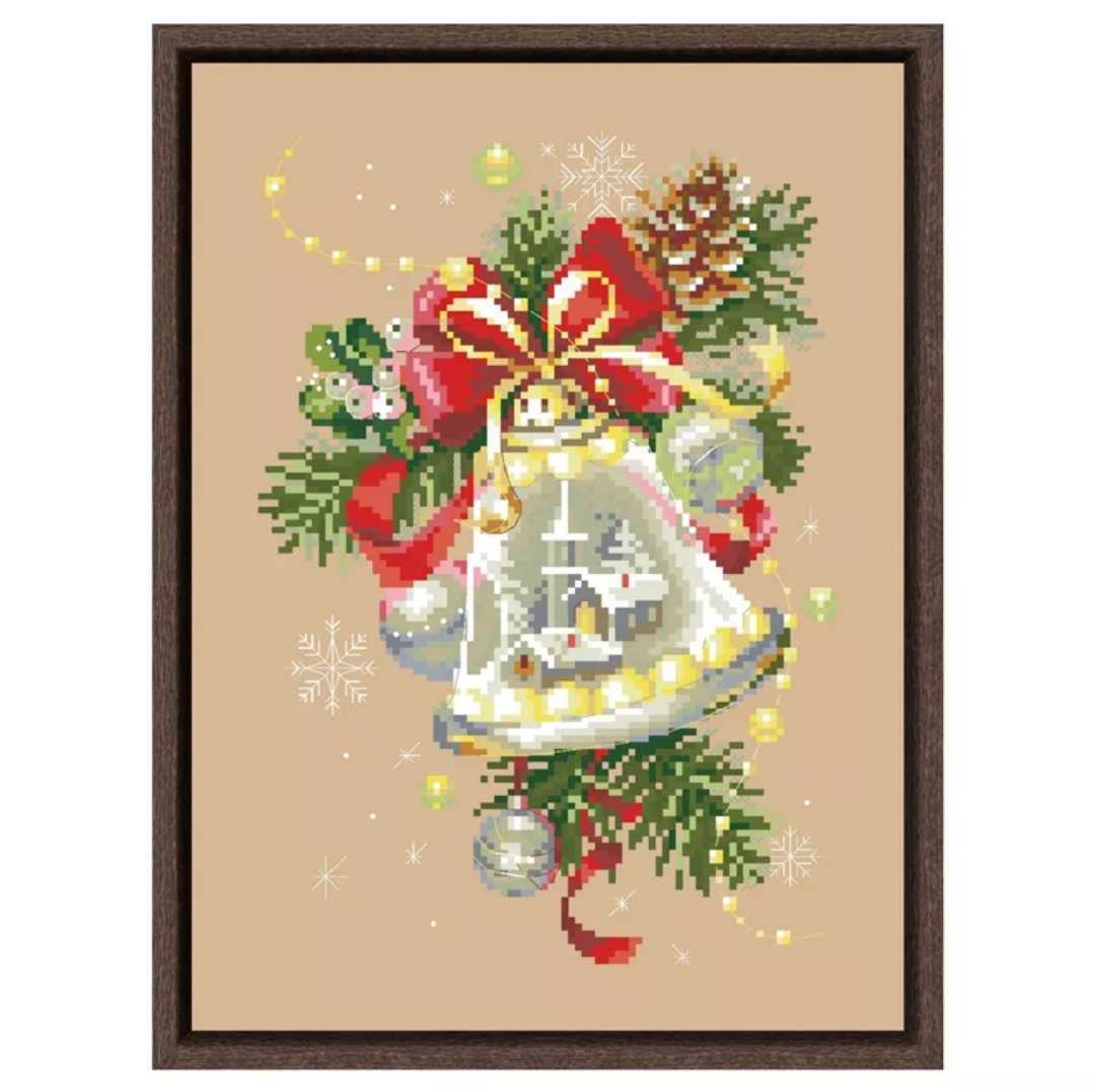 クロスステッチキット クリスマスベル(ベージュ) 14CT 21×29cm 図案印刷なし 刺繍