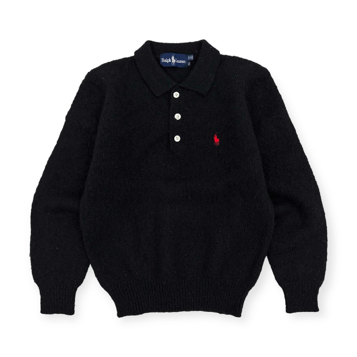 80s 90s vintage◆RALPH LAUREN ラルフローレン 襟付き ポロ ニット セーター サイズ M/ブラック 東京スタイル レディース ビンテージ_画像1