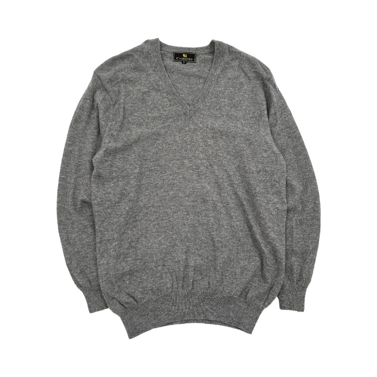 カシミヤ100%◆CASHMERE Vネック 長袖 カシミアウール ニット セーター 薄手 Lサイズ/グレー系/メンズ アルファー_画像1