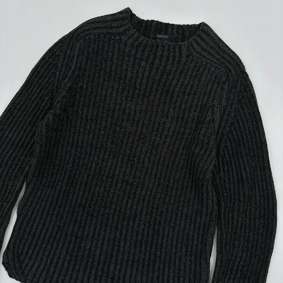 DKNY オールド ダナキャラン デザイン コットンニット セーター サイズ M/ブラック ダークグレー/ビンテージ_画像2