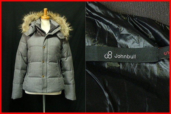 * fine quality! Johnbull * Glenn check & real fur f- dead down jacket S *