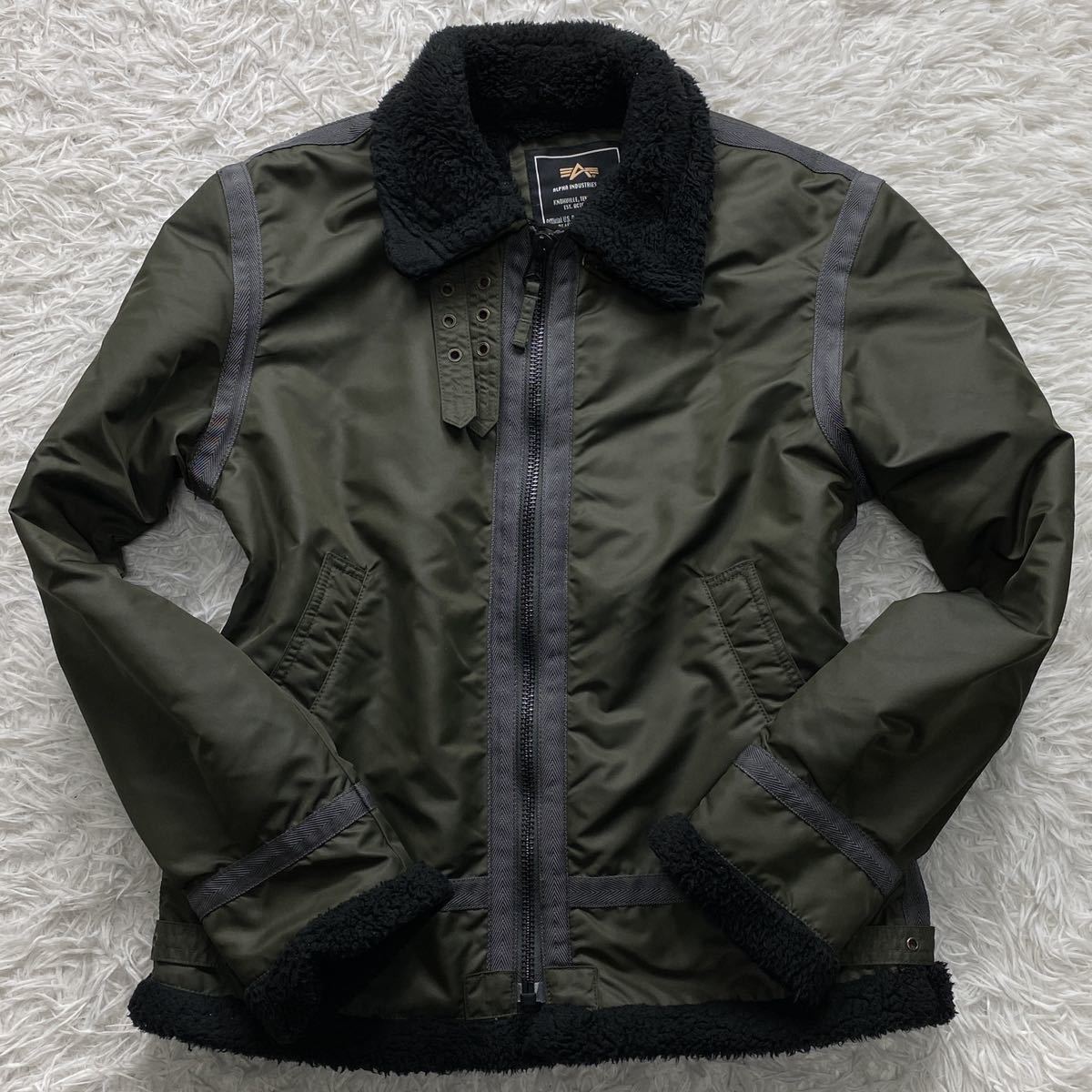 美品/希少L アルファ B-3 フライトジャケット ボアジャケット ブルゾン ミリタリージャケット ランチコート カーキ ALPHA INDUSTRIES 春冬_画像3