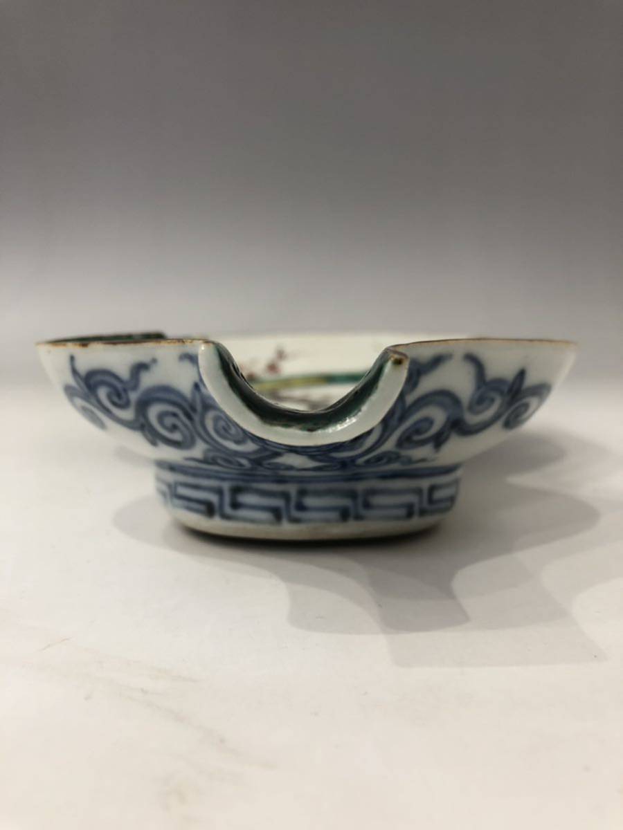 【森】伝来品　古九谷五彩の名品　古九谷色絵青海波梅木図瓢形皿　特別出品_画像4