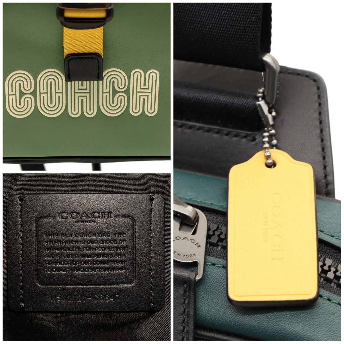 送料無料 新品未使用 COACH コーチ メンズ ボディバッグ トラックパック レザー カラーブロック ウィズ コーチパッチ C6674 グリーン_画像3