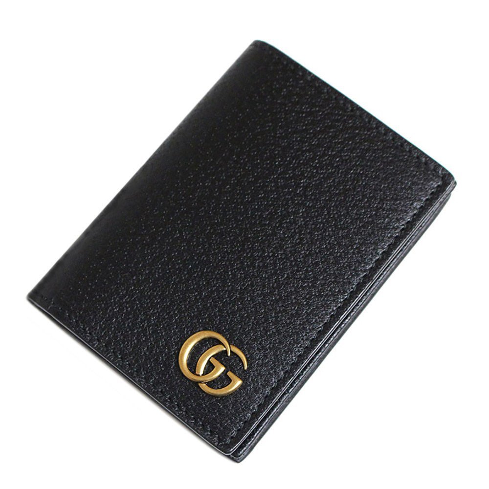 （新品・未使用品）グッチ GUCCI GGマーモント カード パスケース 名刺 定期入れ カーフレザー ブラック ゴールド金具 428737 箱付