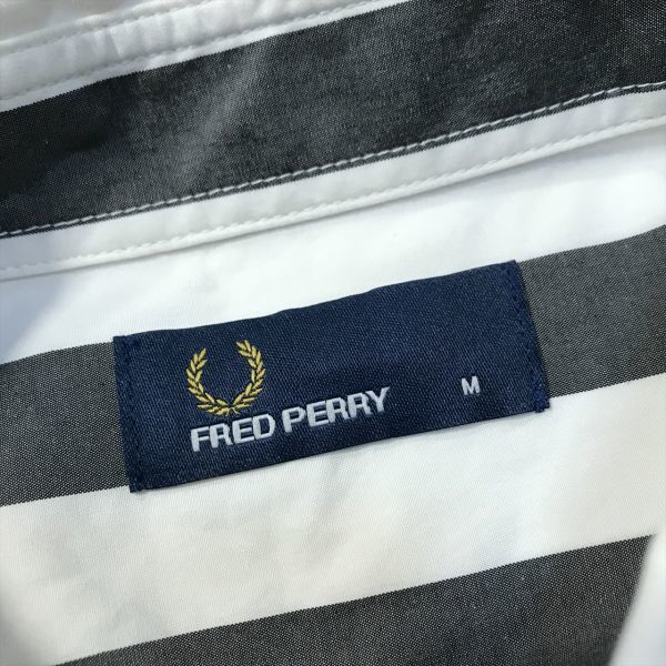 《良品◎》FRED PERRY フレッドペリー★ワンポイント*太ストライプ*ボタンダウンシャツ*ホワイト/グレー*サイズM(MA5511)◆S60_画像4