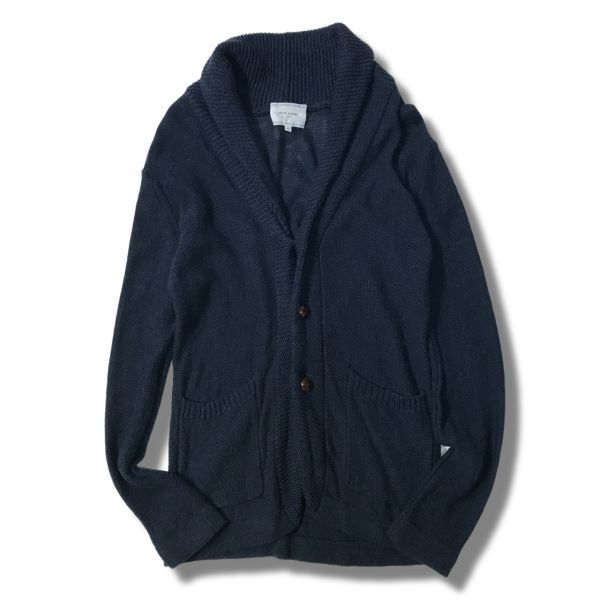 《良品◎》UNITED ARROWS ユナイテッドアローズ★コットンリネン*ショールカラーニットカーディガン*セーター*ネイビー*XS(MW2785)◆S60_画像1