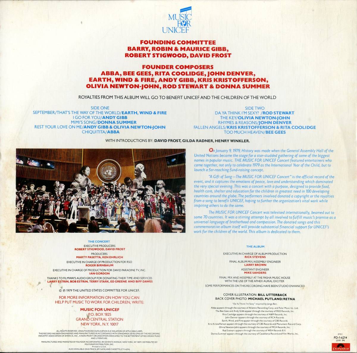 A00436480/LP/アバ/ビー・ジーズ/リタ・クーリッジ/他「The Music For Unicef Concert A Gift Of Song (1979年・PD-1-6214・ディスコ・DI_画像2