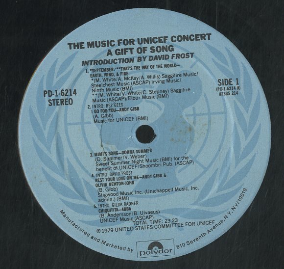 A00436480/LP/アバ/ビー・ジーズ/リタ・クーリッジ/他「The Music For Unicef Concert A Gift Of Song (1979年・PD-1-6214・ディスコ・DI_画像3